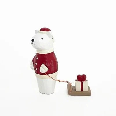 Figurine en bois – Ours polaire Père Noël avec cœur