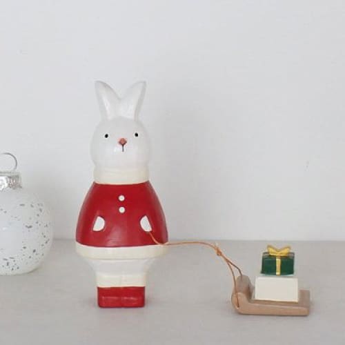 Figurine Lapin de Noël avec Cadeau Bois