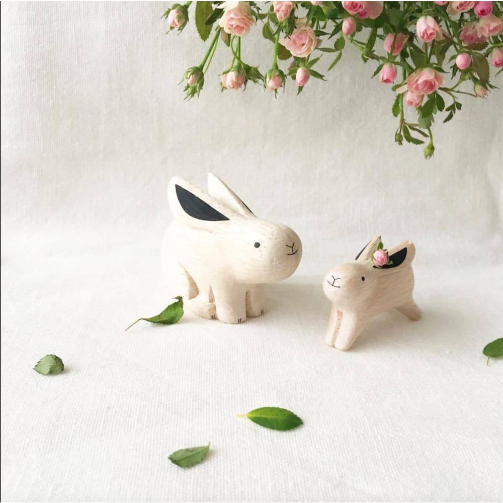 Figurine Lapin Parent en Bois