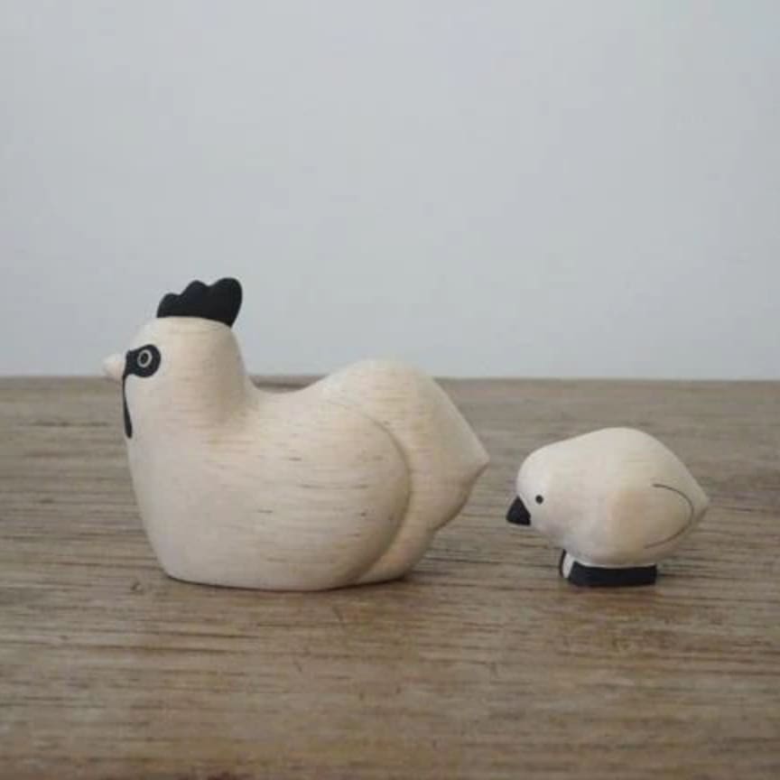 Figurine Poule Parent en Bois