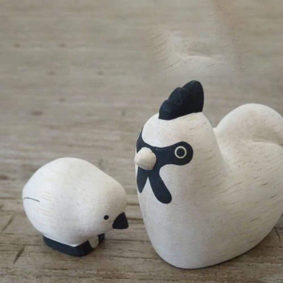 Figurine Poule Parent en Bois