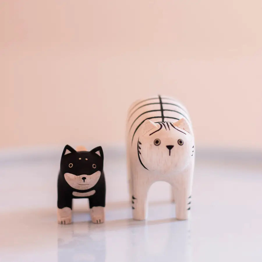 Figurine Chat tigré en Bois - Animal en bois