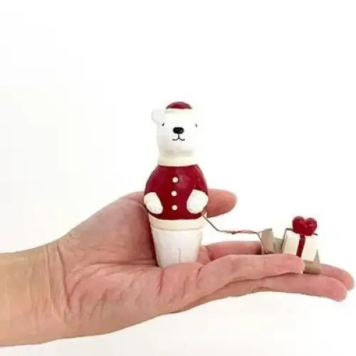 Figurine en bois – Ours polaire Père Noël avec cœur