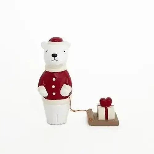 Figurine en bois – Ours polaire Père Noël avec cœur