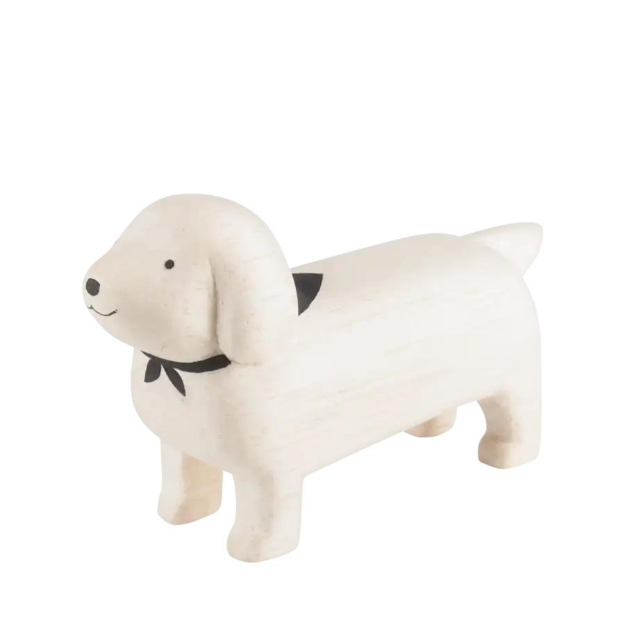 Figurine Teckel Blanc en Bois - Animal en bois