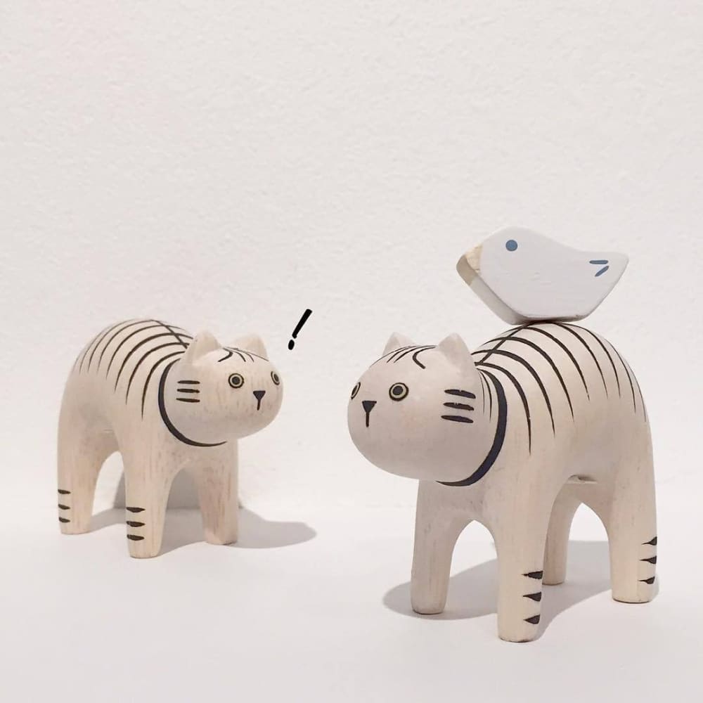 Figurine Chat tigré en Bois