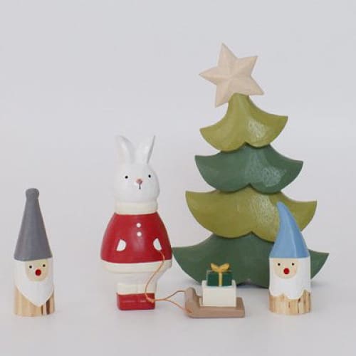 Figurine Lapin de Noël avec Cadeau Bois