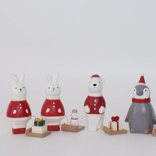 Figurine Lapin de Noël avec Cadeau Bois