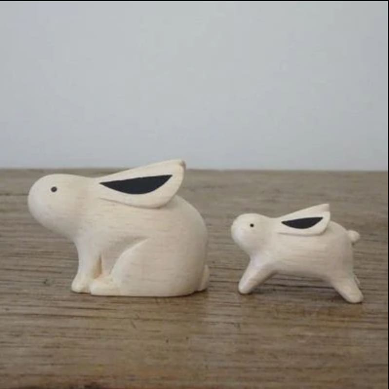 Figurine Lapin Parent en Bois