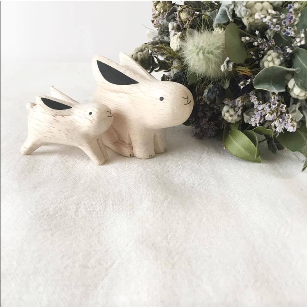 Figurine Lapin Parent en Bois