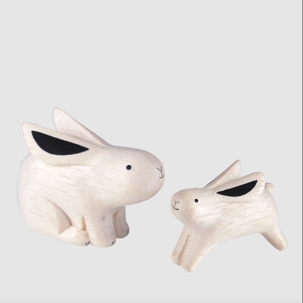Figurine Lapin Parent en Bois