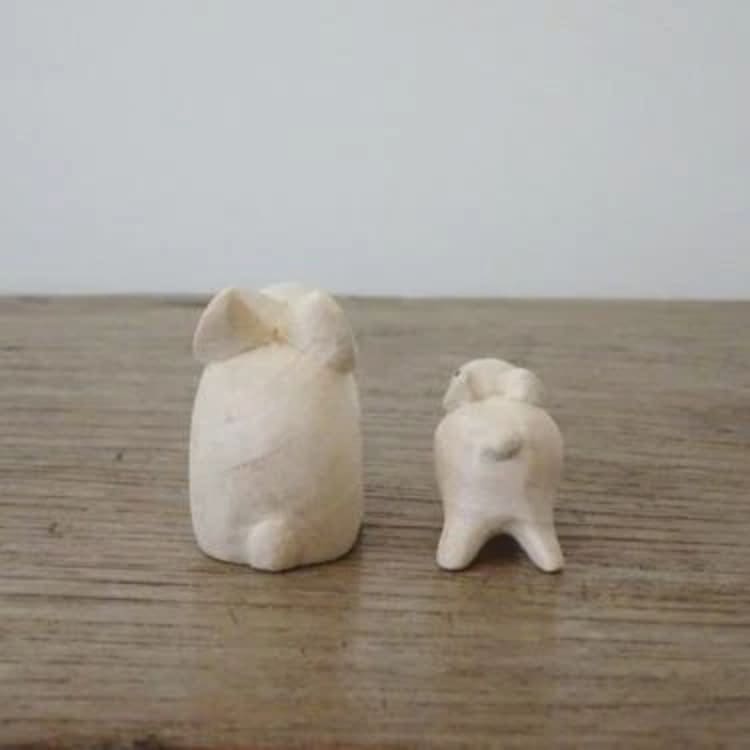 Figurine Lapin Parent en Bois