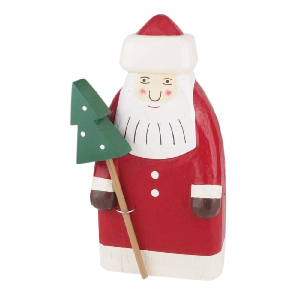 Figurine en bois - Père Noël classique avec sapin