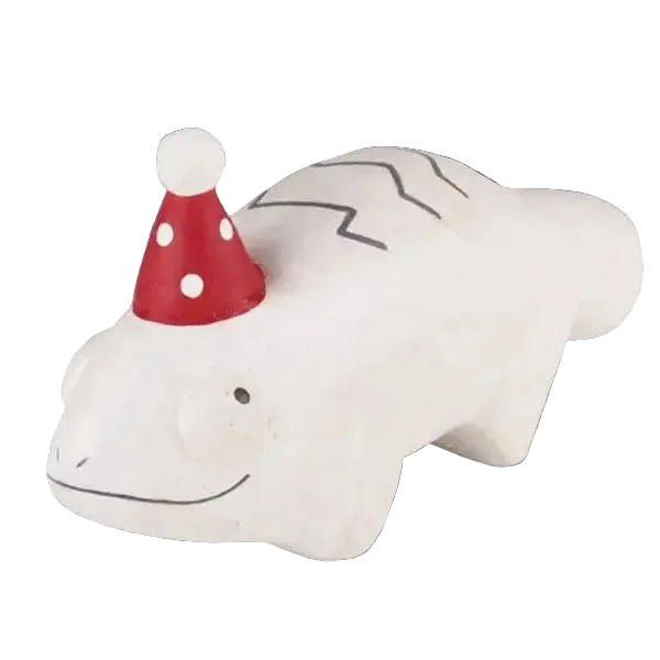 Figurine en bois - Caméléon avec chapeau de fête