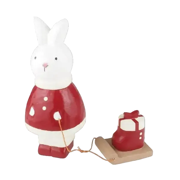 Figurine en Bois - Lapin Noël - Cadeau Bottes