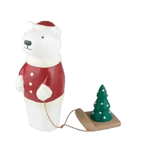 Figurine en Bois - Ours Polaire Noël - Sapin
