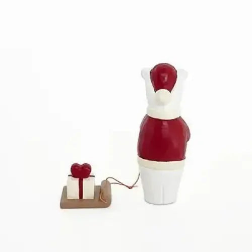 Figurine en bois – Ours polaire Père Noël avec cœur