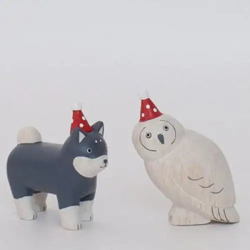 Figurine en bois - Parent chouette avec chapeau de fête - FIGURINES EN BOIS