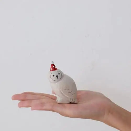Figurine en bois - Parent chouette avec chapeau de fête - FIGURINES EN BOIS